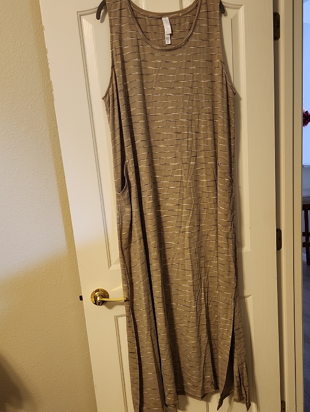 Marla Wynne Elevated Sleeveless Taupe Striped Maxi Dress with Side Pockets